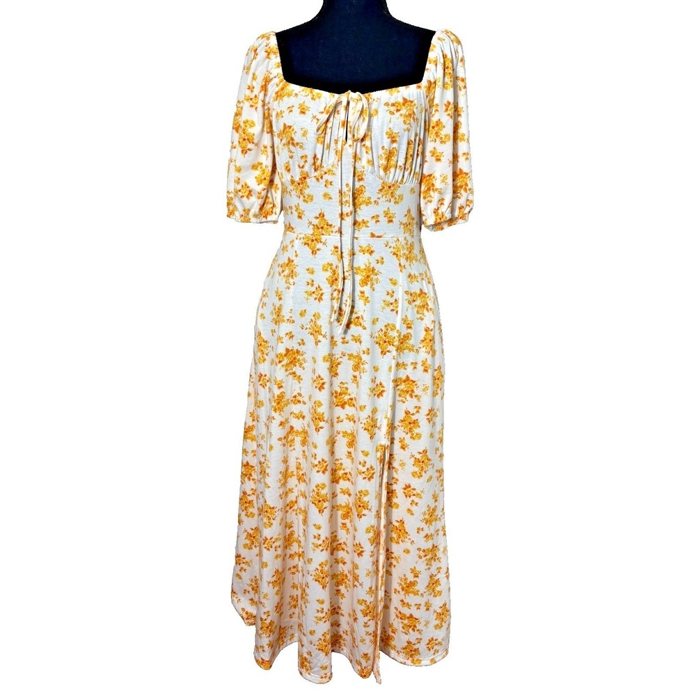 Floral Puff Sleeve Milkmaid Maxi Dress Small Cottage Prairie Coquette Romantic